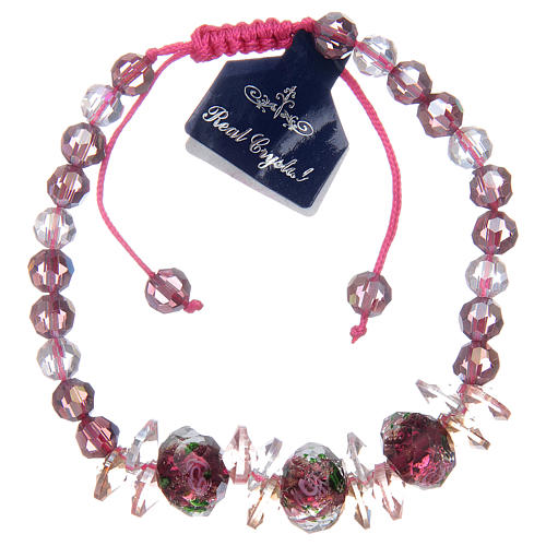 Bracelet en corde grains en cristal avec roses 2