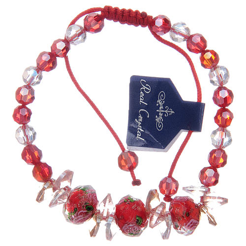 Bracelet with red cord, crystal grains and roses 1