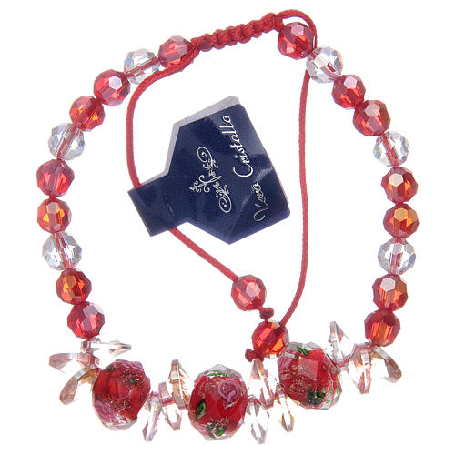 Bracelet with red cord, crystal grains and roses 2