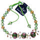 Pulsera con cuerda verde con granos de cristal y rosas s2