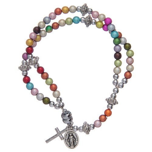 Bracelet chapelet avec grains en acrylique multicolore 1