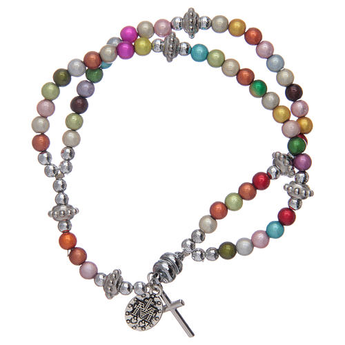 Bracelet chapelet avec grains en acrylique multicolore 2