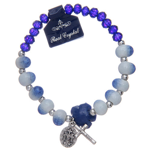 Bracelet élastique avec grains à facettes en  cristal bleu et céramique 2