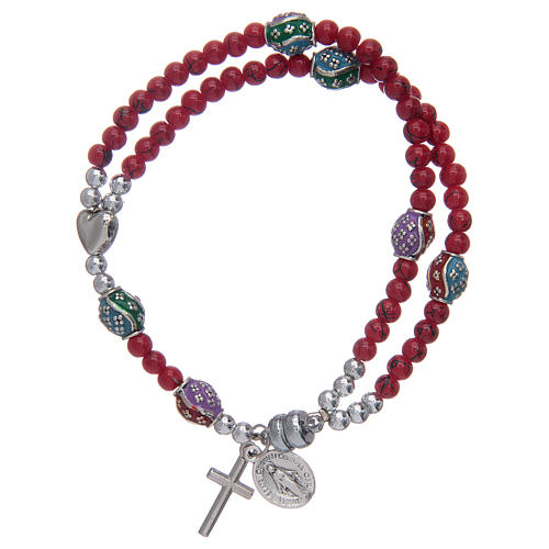 Rosary bracelet with glass grains 4 mm and red polished metal 1