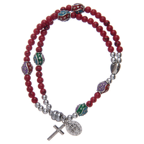 Rosary bracelet with glass grains 4 mm and red polished metal 2