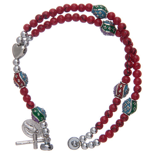Rosary bracelet with glass grains 4 mm and red polished metal 3
