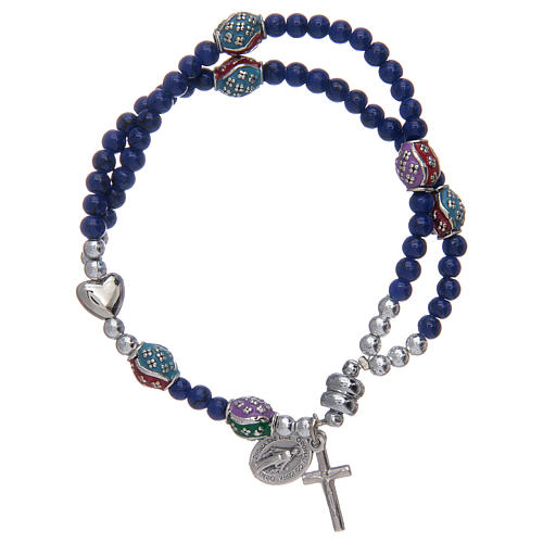 Rosary bracelet with glass grains 4 mm and blue polished metal 1