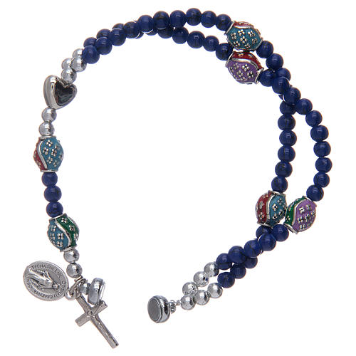 Rosary bracelet with glass grains 4 mm and blue polished metal 3
