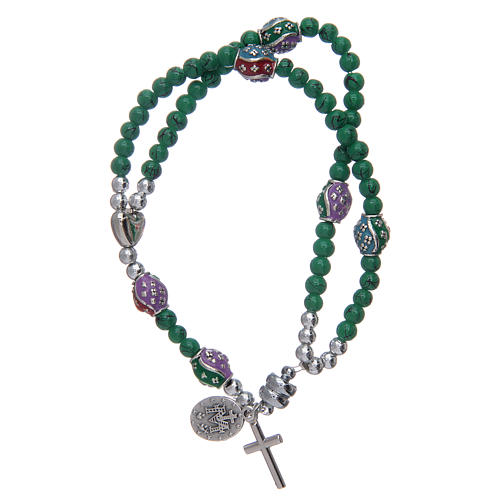 Rosary bracelet with glass grains 4 mm and green polished metal 2