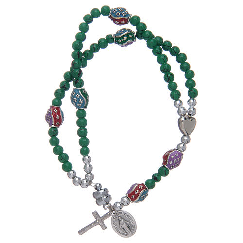 Rosary bracelet with glass grains 4 mm and green polished metal 1