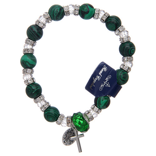 Rosary elastic bracelet with glass grains and crystal 2
