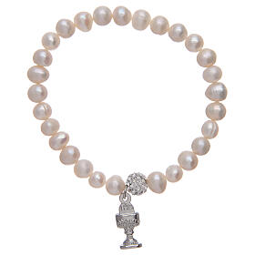 Rosenkranzarmband mit Perlen aus Perle und einem kelchförmigen Anhänger
