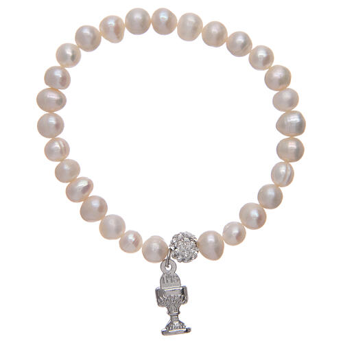 Rosenkranzarmband mit Perlen aus Perle und einem kelchförmigen Anhänger 1