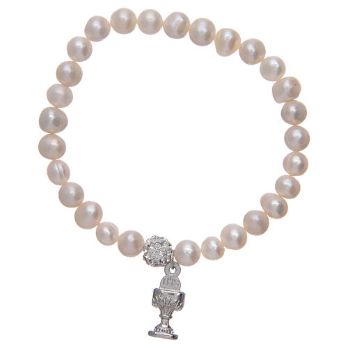 Rosenkranzarmband mit Perlen aus Perle und einem kelchförmigen Anhänger 2