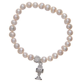 Rosary bracelet with pearl grains and a pendant chalice