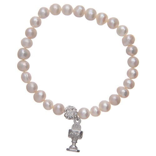 Rosary bracelet with pearl grains and a pendant chalice 2