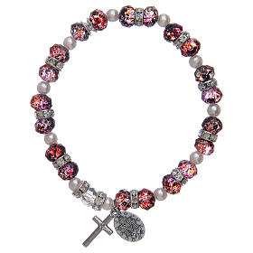 Rosary bracelet in multifaceted glass sized 6x8 mm red/blue