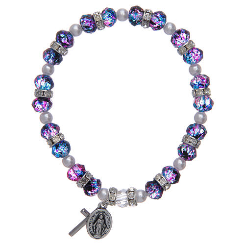 Rosenkranzarmband mit Perlen aus facettiertem violettem/schwarzem Glas  1