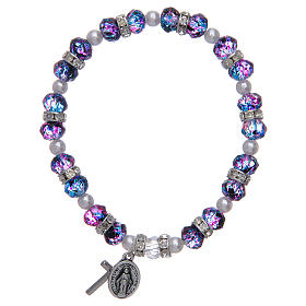 Bracelet chapelet en verre à facettes violet/noir