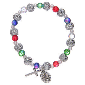 Elastisches Armband mit Perlen aus mehrfarbigem Glas und Strass-Steinen