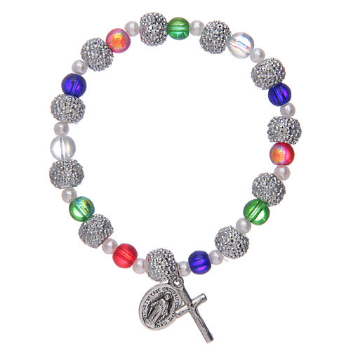 Bracelet élastique avec grains en verre multicolore et strass 1