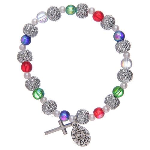 Bracelet élastique avec grains en verre multicolore et strass 2