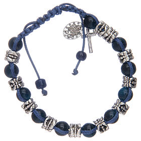 Bransoletka z koralikami ze szkła i metalu na sznurku niebieski kolor