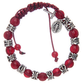 Bracelet with glass grains 8 mm on red cord