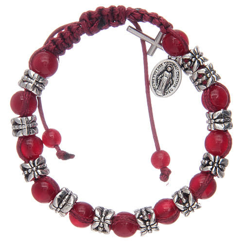 Bracelet with glass grains 8 mm on red cord 1
