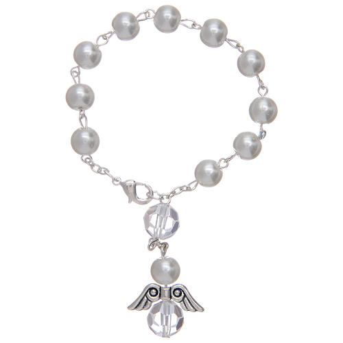 Dozen rosary bracelet with angel pearl imitation white and crystal 1
