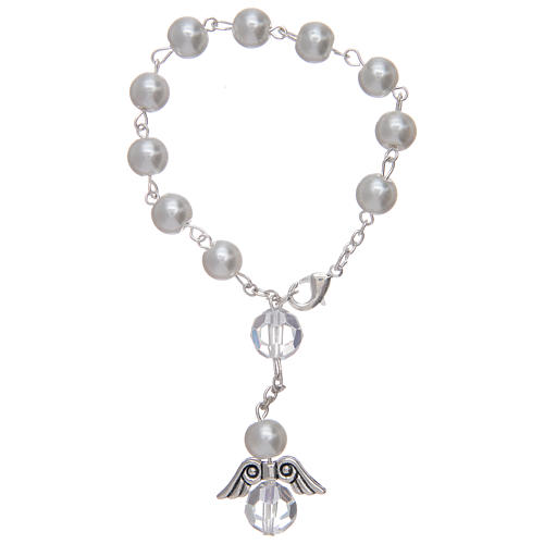 Dozen rosary bracelet with angel pearl imitation white and crystal 2