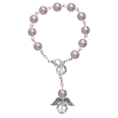 Dozen rosary bracelet with angel pearl imitation pink and crystal 1