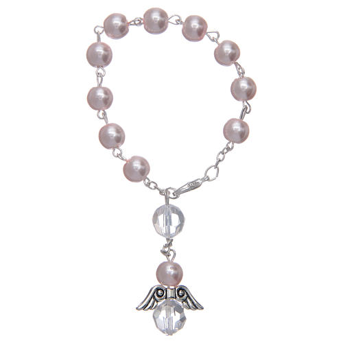 Dozen rosary bracelet with angel pearl imitation pink and crystal 2