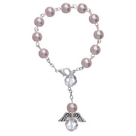 Dozen rosary bracelet with angel pearl imitation pink and crystal