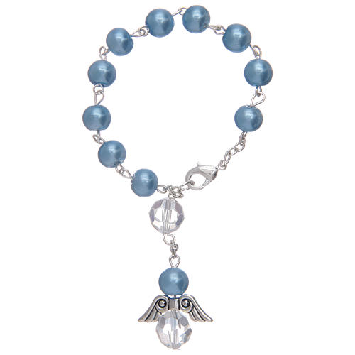 Dozen rosary bracelet with angel pearl imitation sky blue and crystal 2