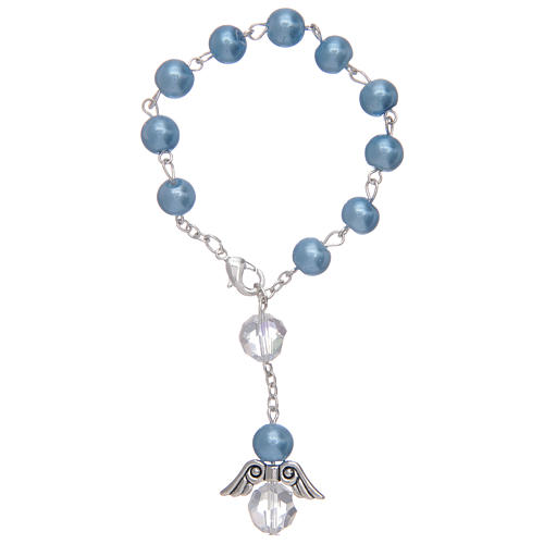 Dozen rosary bracelet with angel pearl imitation sky blue and crystal 1