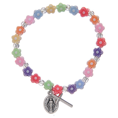 Bracciale elastico con grani multicolore a forma di fiore 1