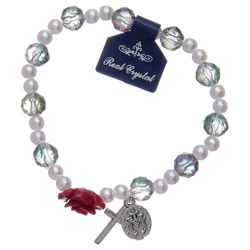 Elastisches Armband mit grauen Perlen und Pater in Form einer Rose 2