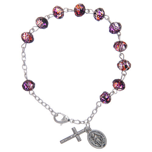 Armband auf Kette mit facettierten Perlen aus rotem/blauem Glas 1