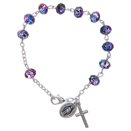 Bracelet sur chaîne avec grains à facettes en verre violet/noir 1