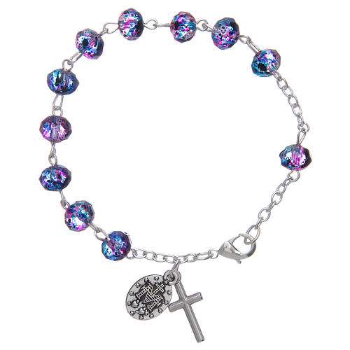 Bracelet sur chaîne avec grains à facettes en verre violet/noir 2