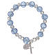 Pulsera rosario azul con granos de vidrio con hoja plata s1