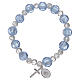 Pulsera rosario azul con granos de vidrio con hoja plata s2
