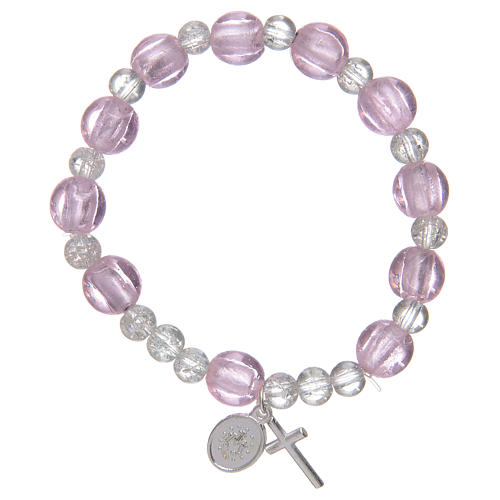 Rosary bracelet pink with glass grains and silver leave 2