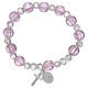 Pulsera rosario de color rosa con granos de vidrio con hoja plata s1