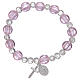 Bracciale rosario di colore rosa con grani in vetro con foglia argento s1