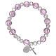 Bracciale rosario di colore rosa con grani in vetro con foglia argento s2