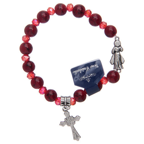 Bracelet élastique avec grains en verre rouge Jésus Miséricordieux 2