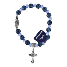 Rosary bracelet with glass and crystal grains and Miraculous medalet assorted colours