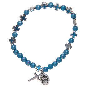 Elastischer Zehner Armband Kreuz- und Glas Perlen